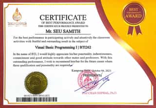 Visual Basic Programming I certificate image
